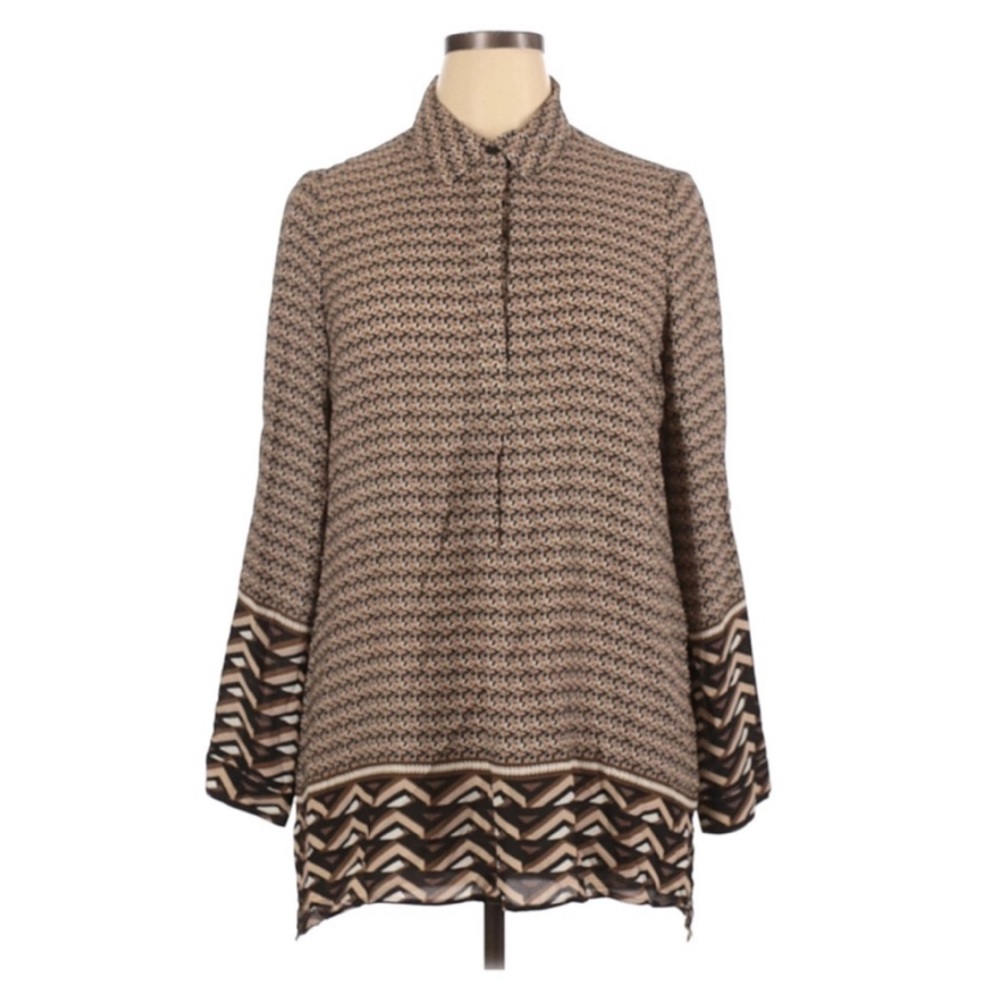 Pleione Large Black & Brown Aztec Print Blouse